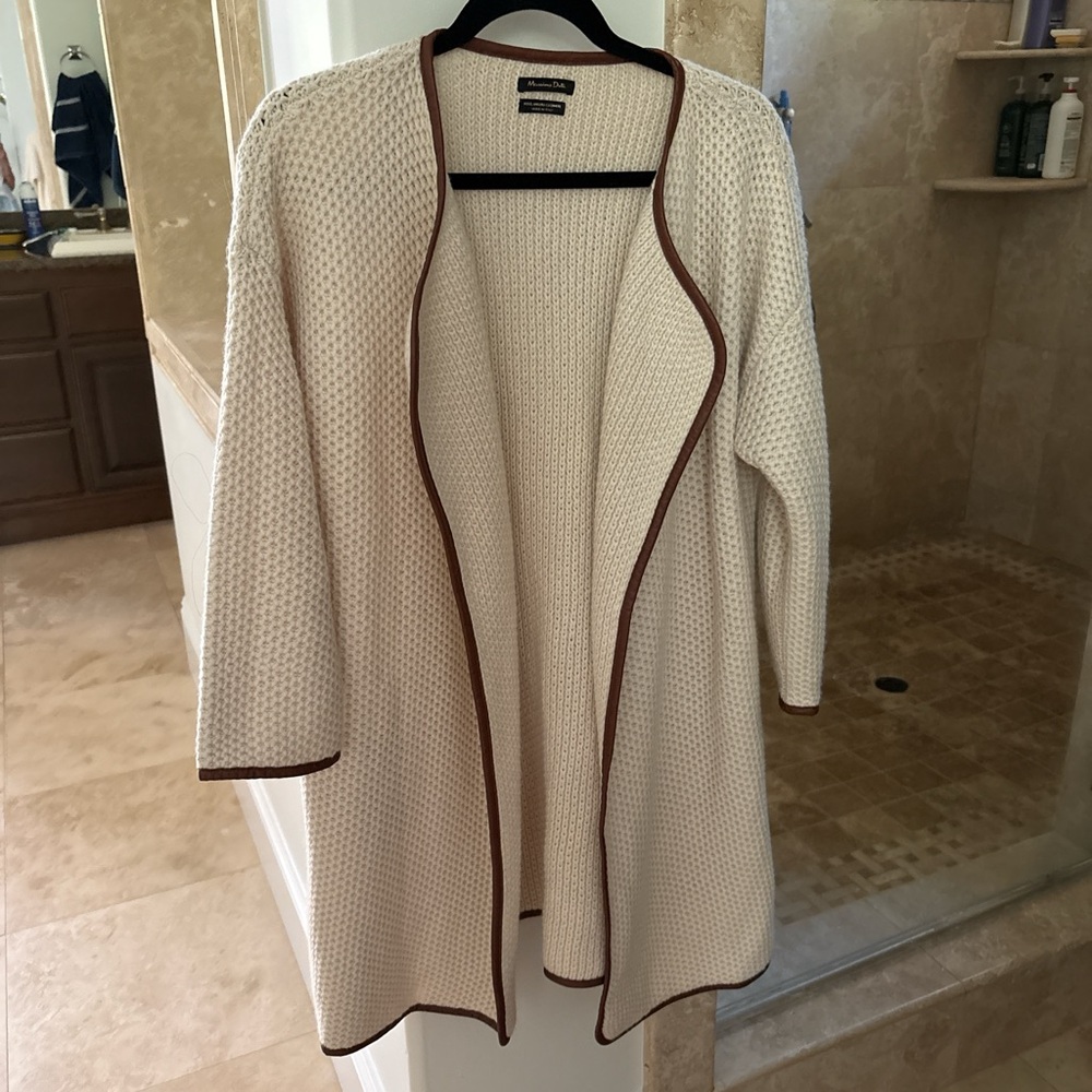 Massimo Dutti Cream and Brown Cardigan Sweater